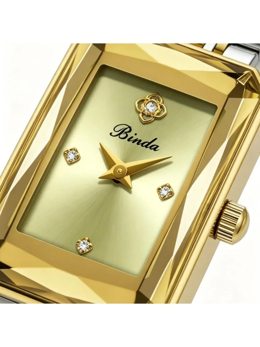 Women's Silver Gold Green Vintage Rectangular Case Stainless Steel Band Watches